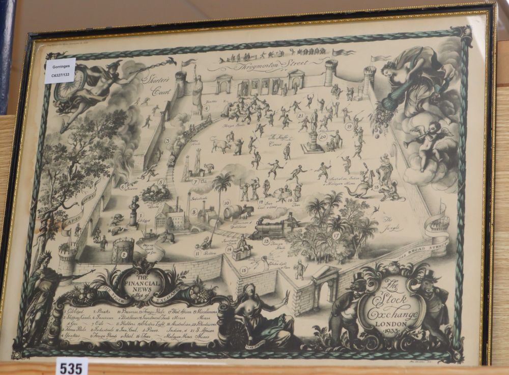 After Rex Whistler, lithograph, The Financial News, Map of The Stock Exchange, 1933, 41 x 56cm